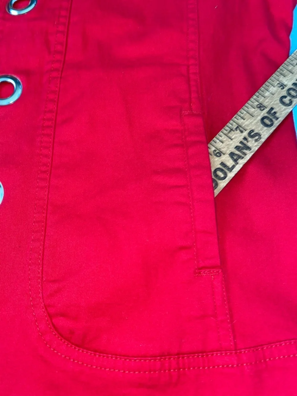 TIA DESIGNS denim vintage red vest silver grommet details 2 front pockets size M